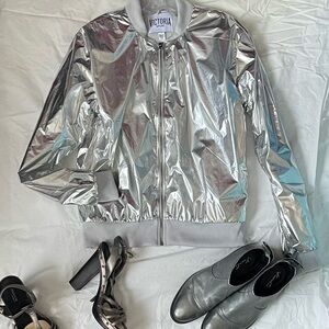 Metallic Victoria Sport Silver Bomber Jacket